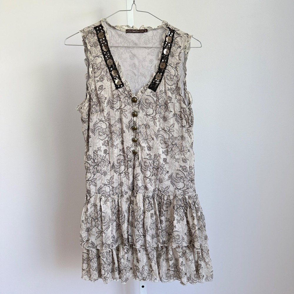 Hazel Anthropologie sz L Floral Tiered Mini Dress Boho Festival‎ Cottagecore